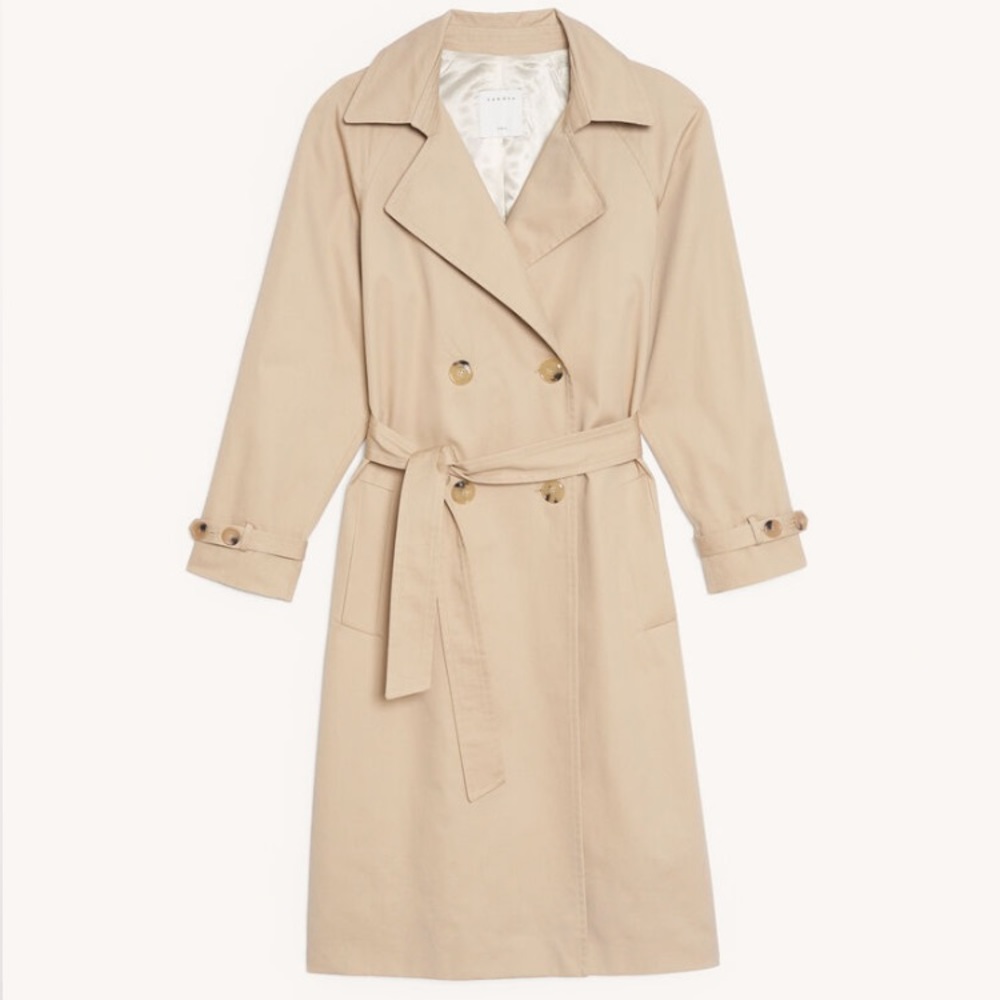 Sandro Victory Plaid Back Cotton Trench Coat - Picture 6 of 6